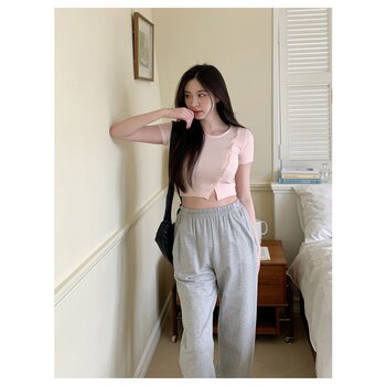 Trendywhere Button Front Split Crop Top